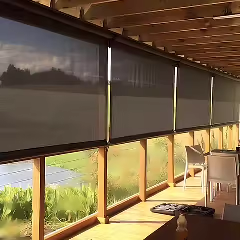 Custom Outdoor Wind-Resistant Roller Shade: Courtyard Awning 3X3