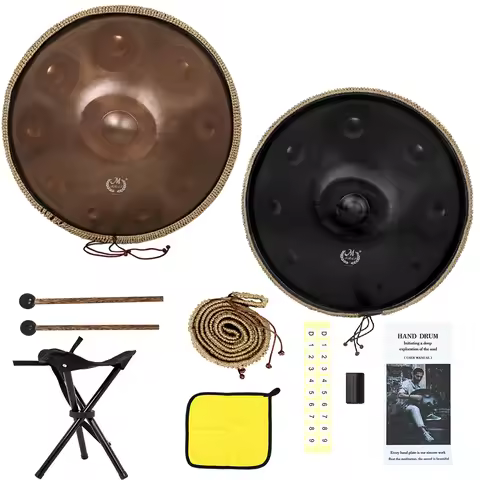 22 Inch Stainless Steel Ten Tone Hand Drum Available Black/Gold Handpan Drum in D Minor Kurd 9 10 12