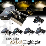VG LED Highlight A8 3 Colors Led Bulb Car Light A8 3 Colors 6000K VG H1 H4 H11 H3 H7 HB3 HB4 9012