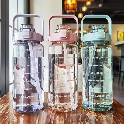 2 Liters Portable Sports Water Bottle With Straw, Large‑Capacity Plastic Travel Tumbler for Fitness 