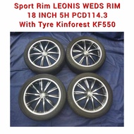 Sport Rim LEONIS WEDS RIM 18 INCH 5H PCD114.3 7JJ Offset +53 ( Made In Taiwan ) For Estima Alphard Vellfire Stream  With Tyre KINFOREST KF550 ( Made In Germany ) ( About 85% Thread ) Tyre Size 225/45/ZR18 ( Year Of Manufacture 2016 / 2020 Year's )