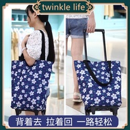 【twinkle】Foldable grocery shopping cart tug bag shopping cart household trolley bag shopping bag gro