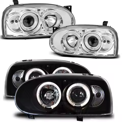 2X Smoked Angel Eyes Headlight Head Lights Lamps for VW Golf 3 MK3 1991- 1997