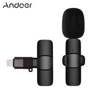 Andoer Mini Wireless Lavalier Microphone Clip-on Omnidirectional Mic Transmitter Receiver Microphone System with Type-C Port Wind Muff Adapter Replacement for Android iOS Smartphone Live Stream Interview Recording Video Conference Online Teaching