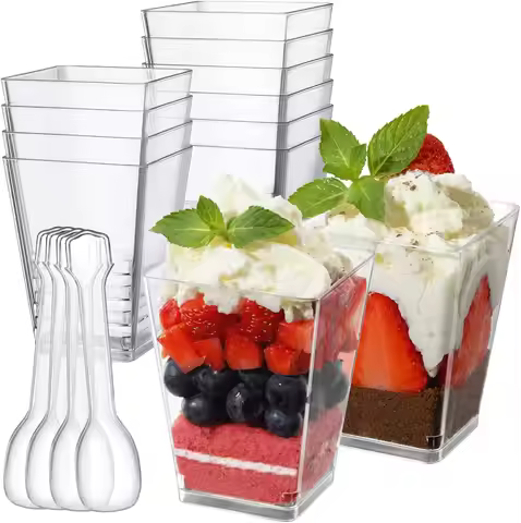 Exquisite Mini Dessert Cups with Spoons Square Dessert Cups with Tasting Spoons Mini Parfait Cups Ap