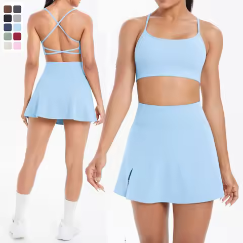 2PCS Sportswear Yoga Set Gym Clothes for Women Tracksuits Sports Skirt Crossover Bra Gym Yoga Suits