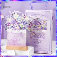 [TY] Unique Pattern Desk Calendar Detachable Desk Calendar 2024 Floral Desk Calendar Monthly Planner for Home Office Decor