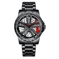 BINBOND Men's Quartz Watch, 3D Rotating Wheel Rim Dial Wrist Watch, 30M Waterproof Fashion Watch