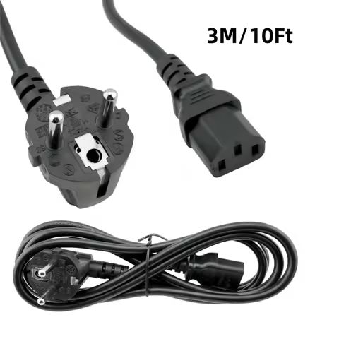 IEC C13 EU Power Cord Cable 10A Extension Cord 3m/10Ft EU Plug Power Supply Cable For TV HP Dell PC 