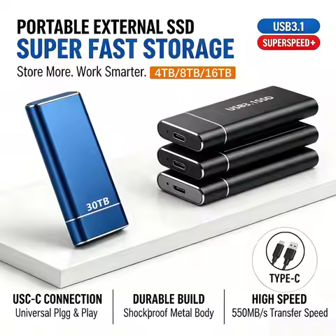 Portable portable hard drive, lightweight USB 3.2 external hard drive, fast transfer external solid 