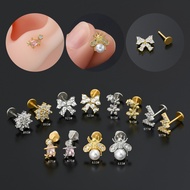 1pcs 316L Stainless Steel Earrings Insect Bow Knot Stud Earrings Flat Back Lip Stud Jewelry