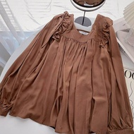 DIVI Top Blus Kasual Gadis Abg Lengan Balon Terbaru Outfit Hijab Casual Import Cewe Anak Crop Kekini