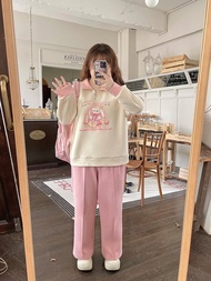 กางเกงวอร์มทรงตรงหนาบุขนแกะฤดูใบไม้ร่วง/ฤดูหนาว กางเกงขายาวทรงหลวมสำหรับผู้หญิงไซส์ใหญ่ กางเกงขายาวท