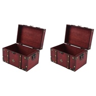 2X Retro Treasure Chest Vintage Wooden Storage Box Antique Style Jewelry Organizer for Jewelry Box T