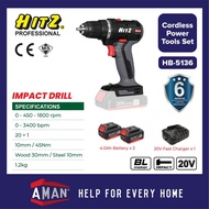 HITZ 20V Impact Drill Cordless Brushless Rechargeable Electric Screwdriver Cordless Drill Power Tool