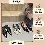 •Liora Shoes• Pointed toe slingback Shoes in wrinkled leather with crisscross straps, 3cm high sole,