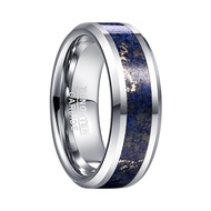 BONLAVIE 8mm Wide Tungsten Carbide Ring Wedding Engagement Steel Color Inlaid Lapis Lazuli Tungsten Steel Mens Ring T230R
