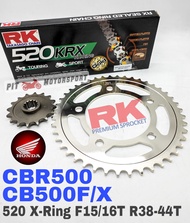 RK Sprocket Set Honda CBR500 520 X-Ring Black Gold Chain Rantai Hitam Emas CB500X CB500F XRing CBR 5