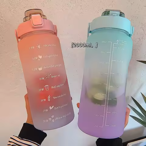 2000ML Sports Water Bottle with Time Marker Leak-proof Cup Motivational Portable Water Bottle for Ou