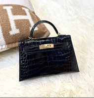 Hermes  Mini Kelly 鱷魚黑金