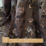 Chip Embroidered Fabric Flower Sequin Embroidered Women's Cheongsam Skirt Fabric Organza Embroidered