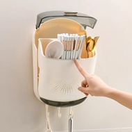 【Qiug Mall】-Wall-Mounted Kitchen Cutlery Storage Box with Lid - Dustproof Spoon and Chopstick Organi
