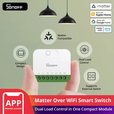 SONOFF MINI-2GS MINI DUO 2-Gang Matter Over WiFi Smart Switch Dual Load Control Detach Relay Mode Co