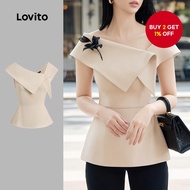 Women Elegant Blouse Asymmetrical Cold Shoulder Spring/summer Khaki Blouse L137ED340