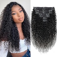Curly Clip in Hair Extensions Human Hair for Black Women - 8Pcs 18Clips Double Weft Brazilian Remy H