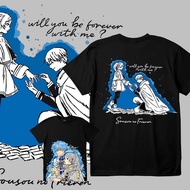 Yung Kai - Blue x  Frieren Beyond Journey's End Mens T-shirt  Printed Baju Casual Graphic Tee Cotton