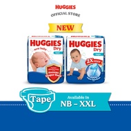 Huggies Dry Tape Diapers - Size NB (80's)/S (80's)/M (60's)/L (54's)/XL (42's)/XXL (38's x 1 Pack)