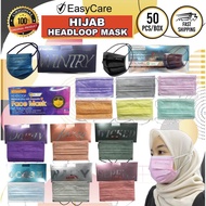 BUY 1 FREE 1 EASYCARE READY STOCK (HEADLOOP MASK 50pcs) 3 PLY BFE &lt;95% FOR HIJAB WOMEN 3 LAYER, HEADLOOP SIMPLYK ,A MASK