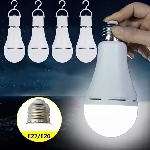 1-4 Pack Rechargeable Emergency Light Bulbs E26/E27 Base Battery Powered LED Light Bulb 9W 6500K for