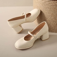 Giày Cao Gót Mary Jane Thời Trang Màu Trắng Mùa Xuân Thu Cho Nữ Đế Dày Thoải Mái Mũi Nhọn Đế Cao Su