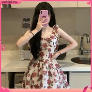 Women's Sexy Floral Dress, Suspender Dress, Backless Dress,Spaghetti Strap Rose Printed Causal Dress