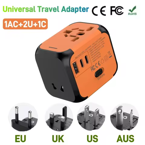 Universal Travel Adapter, Multi Plug 220V to 5V Outlet USB Type C Socket Multicontacto Con USB Y Cor
