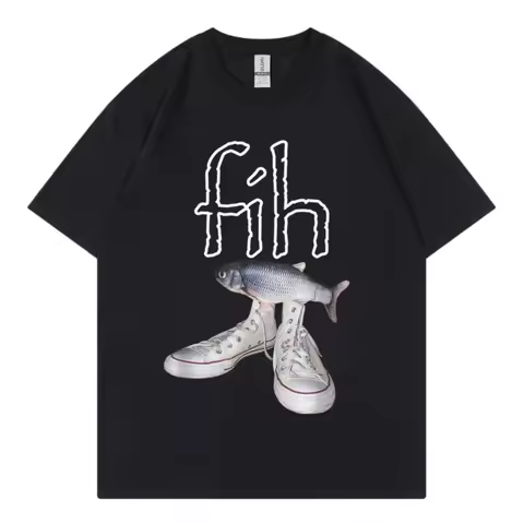 2025 New Style Hot Sale Fih Shoes Graphic T Shirts Misspelled Fish Meme T-shirts Men Women Casual Fa