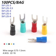 SV1.25-3/3.5/4/5/6 100pcs RED Flame Retardant Insulated Fork Cable Terminal Connector for 1.5-2.5mm 