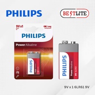 PHILIPS POWER ALKALINE BATTERY 9V 6LR61 9V LONG LASTING POWER BATTERY 6LR61P1B/97 9V