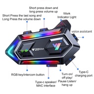 Y20 MAX Waterproof Helmet Bluetooth Intercom RGB Light V5.3 1000mAh For Moto