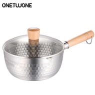 Onetwone 18cm pot 430 stainless steel noodle pot with glass lid Complementary food pot Japanese style milk pot with long handle Induction and gas cooker