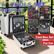 YUJINPH 187Pcs Tool Box Set, Carbon Steel Wheeled Trolley Tools Set, Portable Professional High Hard