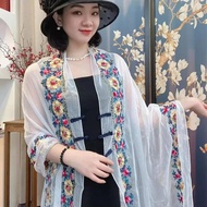 Glazed Gauze Embroidered Shawl Female Fashion Sunshade Sunscreen Photo Silk Scarf Outer Shaw u4We2gx
