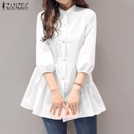 ZANZEA ผู้หญิง Patchwork Workwear Swing Shirt เสื้อ3/4แขนเสื้อ #11