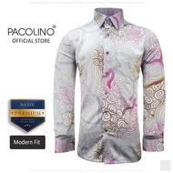 Pacolino - (Modern Fit Cutting) Pink Color Malaysia Men Premium Batik Long Sleeve Kemeja Batik Lelak