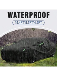 適用於轎車鋁膜純棉轎車黑色款式（4.7*1.75*1.5m）汽車罩，100％防水，全天候防曬戶外用品