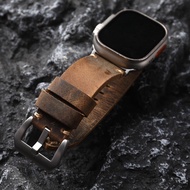 Suitable for apple iwatch Strap apple watch Genuine Leather iwatch Thickened Retro 49 45MM Brown Bla