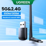 UGREEN Wireless Adapter 650Mbps 5Ghz&amp;2.4GHz Dual-Band AC650 High Gain Antenna Wifi Adapter USB WiFi for PC Desktop Laptop Ethernet Receiver Network Card
