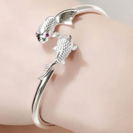 S925 Silver Couple Fishes Adjustable Ladies Fashion Bangle