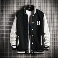 Baseball Jacket BIG Size (S - 6XL) LOGO B (Screen Print) Varsity Baseball Jacket Button Bomber FLeec